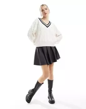 Белый джемпер косой вязки с V-образным вырезом Tommy Jeans