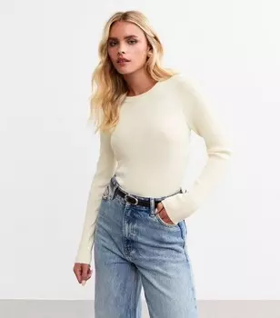 Белый джемпер миниатюрной вязки в рубчик с круглым вырезом New Look, белый