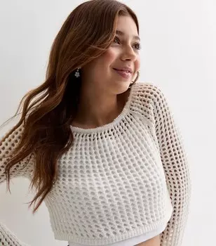 Белый джемпер открытой вязки для девочек New Look, белый