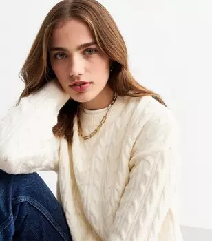 Белый джемпер вязанной вязки с круглым вырезом New Look, белый