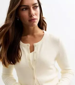 Белый фактурный кардиган с круглым вырезом Petite Off-White New Look, белый