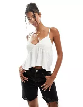 Белый фактурный топ с баской на тонких бретелях ASOS DESIGN