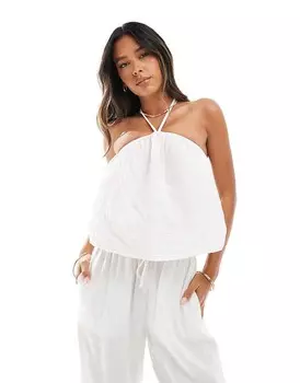 Белый фактурный топ с воротником-хомутом Pieces