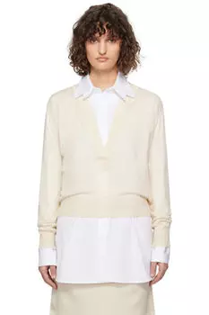 Белый глубокий хенли-воротник прозрачный трикотажный свитер RECTO