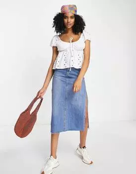 Белый халат с пышными рукавами и вырезом-фонариком ASOS DESIGN