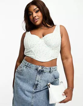 Белый хлопковый корсет в рубчик на косточках ASOS DESIGN Curve Edie