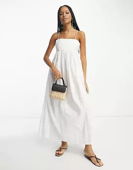 Белый хлопковый сарафан миди со складками и грудью ASOS DESIGN