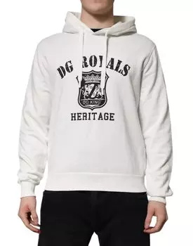 Белый хлопковый свитер с капюшоном и принтом DG ROYAL Dolce & Gabbana, Off White