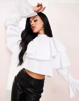 Белый хлопковый топ с экстремальными рюшами ASOS LUXE