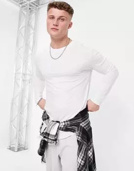 Белый хлопковый топ с длинными рукавами и изогнутым краем Jack & Jones Essentials — БЕЛЫЙ