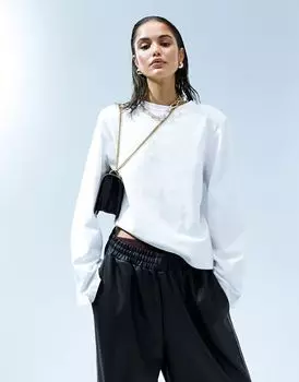 Белый хлопковый топ с длинными рукавами и подплечниками ASOS