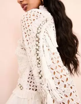 Белый хлопковый топ с люверсами и баской из органзы ASOS LUXE