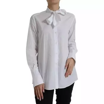 Белый хлопковый топ с воротником-аскотом и длинными рукавами Dolce & Gabbana