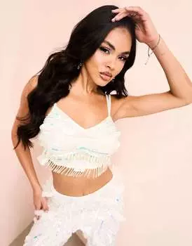 Белый и серебристый топ ASOS LUXE Coord с бабочкой