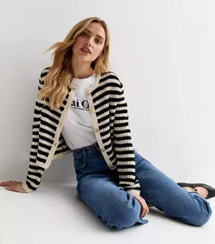 Белый кардиган на пуговицах в полоску спереди New Look, белый