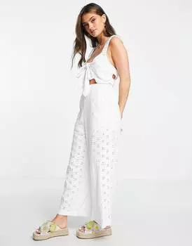 Белый комбинезон из джерси с вышивкой и эластичной спинкой ASOS DESIGN
