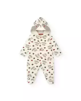 Белый комбинезон с капюшоном для мальчика с принтом енота Tuc tuc, цвет Crudo