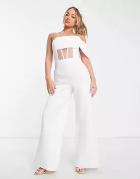 Белый комбинезон с корсетом на одно плечо ASOS DESIGN