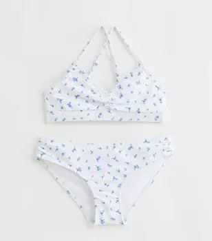Белый комплект бикини с треугольными чашками и цветочным принтом для девочек New Look, белый