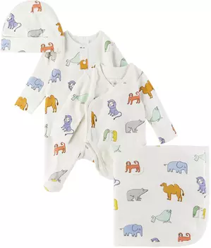 Белый комплект из четырех предметов с животным принтом Baby Stella McCartney