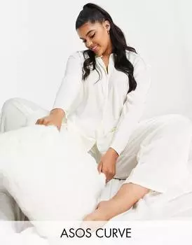 Белый комплект из плиссированной рубашки и брюк ASOS DESIGN Curve lounge