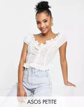 Белый корсет с пуговицами и оборкой на шее ASOS DESIGN Petite