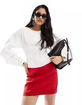 Белый корсетный топ с объемными рукавами и вставками & Other Stories