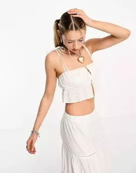 Белый кружевной топ на бретелях Stradivarius STR