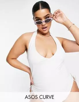 Белый купальник с регулируемой талией ASOS DESIGN Curve
