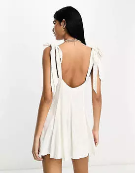 Белый льняной сарафан мини с крестообразными бретелями и годеками ASOS DESIGN