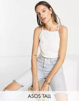Белый льняной топ с квадратным вырезом и шнуровкой сзади ASOS DESIGN Tall