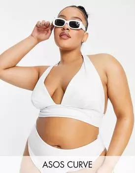 Белый лиф бикини с глубоким вырезом на шее ASOS DESIGN Curve mix and match