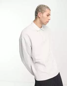 Белый меланжевый свитшот-поло для регби ASOS DESIGN