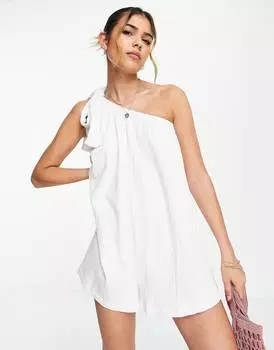 Белый мятый комбинезон на одно плечо ASOS DESIGN