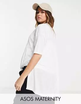 Белый оверсайз-топ с разрезами в рубчик по бокам ASOS DESIGN для беременных