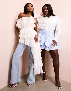 Белый плиссированный топ-бандо из органзы с драпировкой ASOS LUXE