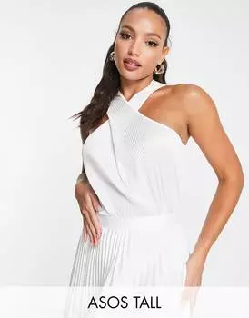 Белый плиссированный топ с закрученным воротником ASOS DESIGN Tall