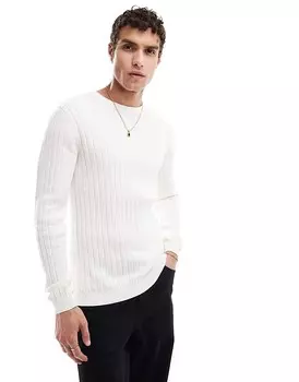 Белый приталенный свитер в рубчик ASOS DESIGN