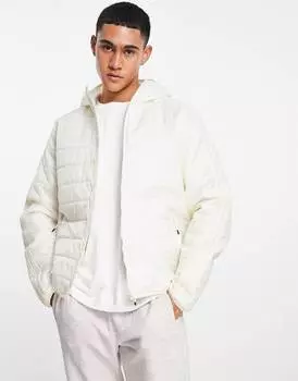 Белый пуховик с капюшоном и тремя полосками adidas Originals Adicolor