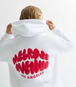 Белый пуловер с капюшоном и надписью Melrose Avenue для девочек New Look, белый