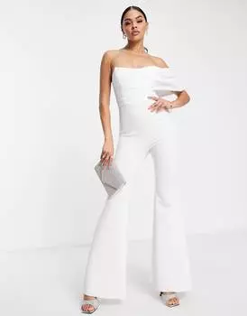 Белый расклешенный комбинезон на одно плечо с аквалангом ASOS DESIGN