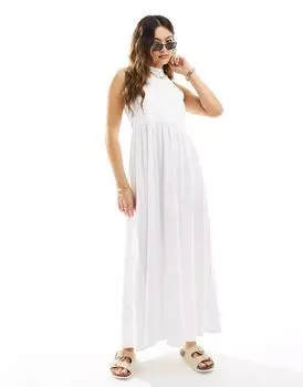 Белый сарафан макси с воротником-бретелькой и низкой спинкой ASOS DESIGN