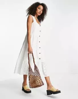 Белый сарафан миди с вышивкой ASOS DESIGN