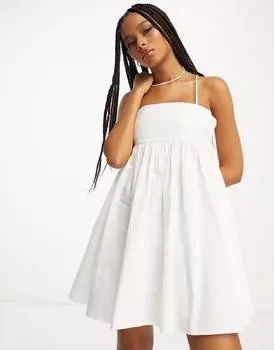 Белый сарафан мини из хлопка со складками и бюстом ASOS DESIGN