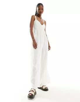 Белый широкий комбинезон с бретелями Free People