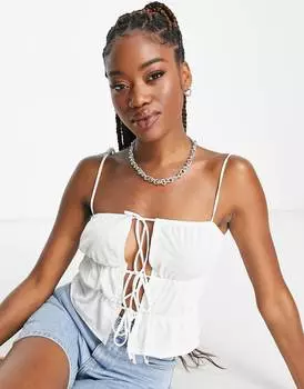 Белый солнцезащитный топ с ярусными ремешками ASOS DESIGN