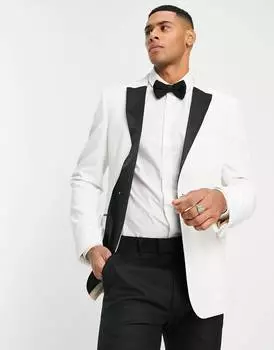 Белый супероблегающий бархатный пиджак-смокинг ASOS DESIGN