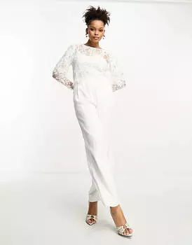 Белый свадебный кружевной топ с длинными рукавами Vila