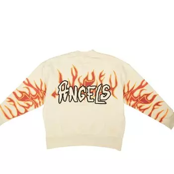 Белый свитер с круглым вырезом и граффити-пламенем Palm Angels, белый