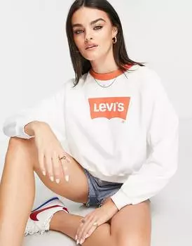 Белый свитер с круглым вырезом и логотипом Levi's